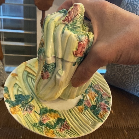 MAJOLICA vegetable gravy bowl with saucer plate made in Italy - Picture 7 of 7